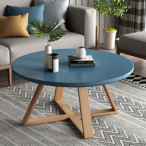 Runde Couchtische aus Holz für das Wohnzimmer, 2er-Set in Weiß und Grau, moderner Kleiner Beistelltisch mit dicken Holzbeinen, robust und einfach zu montieren (Farbe: Blau, Größe: 60 x 60 x von RANTENFB