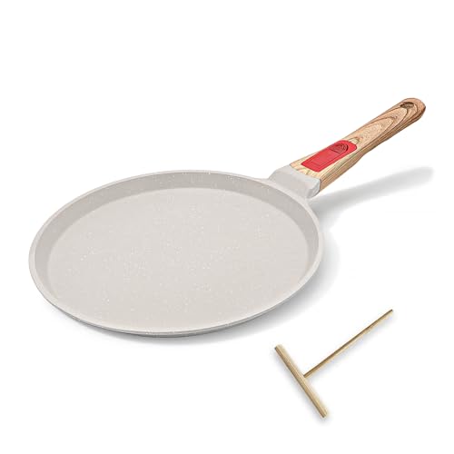 RANXINGST Crepe Pfanne 20 cm mit Abnehmbarer Griff - Palatschinken Pfanne mit Teigverteiler - Antihaftbeschichtung - Induktion - Weiß von RANXINGST