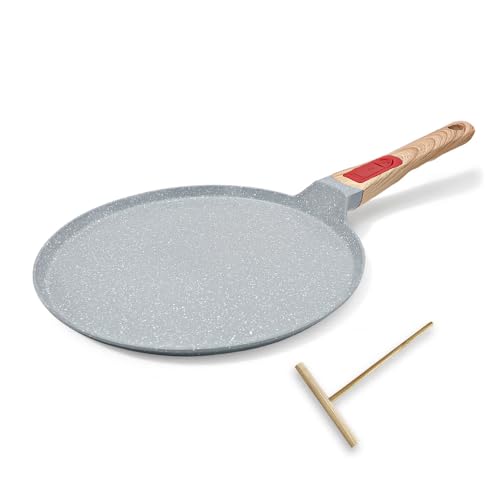 RANX INGST Crepe Pfanne mit Abnehmbarer Griff 25 cm - Antihaft Keramikbeschichtung - Palatschinken Pfanne mit Teigverteiler - Blau von RANX INGST