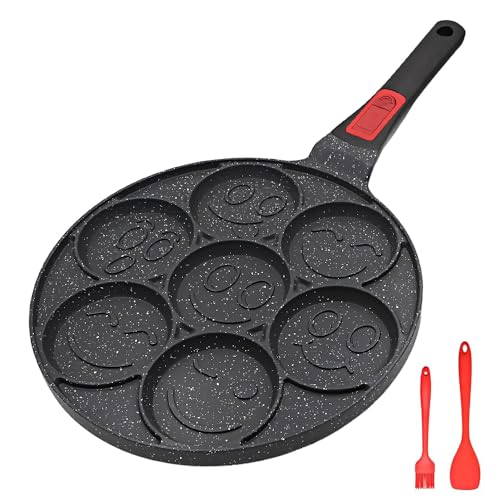 RANXINGST Pancake Pfanne, Antihaft Pancake Maker 7 Löcher mit Abnehmbarer Griff Spiegelei Pfanne, zum Kinderfrühstück, 26 cm - Schwarz von RANXINGST