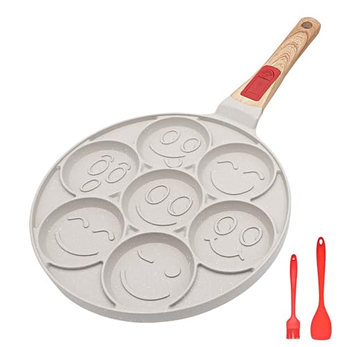 RANXINGST Pancake Pfanne, Antihaft Pancake Maker 7 Löcher mit Abnehmbarer Griff Spiegelei Pfanne, zum Kinderfrühstück, 26 cm - Weiß von RANXINGST