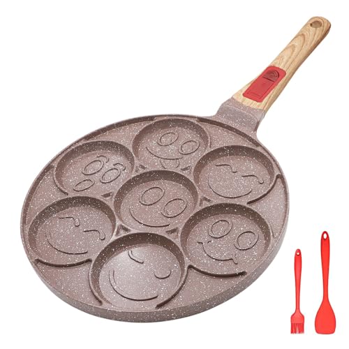 RANX INGST Pancake Pfanne Induktion, Antihaft Keramikbeschichtung, Pancake Maker 7 Löcher mit Abnehmbarer Griff, Spiegelei Pfanne zum Kinderfrühstück - Braun von RANX INGST