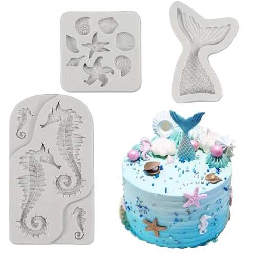 3Stück Silikonform Meerjungfrau Fondantform,3D Meere Tier Backform Set,Silikon Fondant Formen Tiere,Seestern Muschelform, Seepferdchenform,Für DIY-Kuchendekoration,Handgemachtes Marzipan,Gelee,Pudding 3Stück Silikonform Meerjungfrau Fondantform,3D Meere Tier Backform Set,Silikon Fondant Formen Tiere,Seestern Muschelform, Seepferdchenform,Für DIY-Kuchendekoration,Handgemachtes Marzipan,Gelee,Pudding von RANYAKE