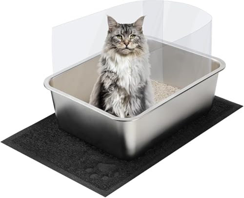 RANYPET Edelstahl Katzentoiletten, Katzenklo Edelstahl mit spritzsicheren Pfannen-PIPI-Schilden,Katzenstreuschaufel und Katzentoilettenmatten,Leicht zu Reinigen, Niemals Gerüche, Rostfrei, Robuste von RANYPET