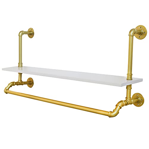 RANZIX Wandmontage Metall Kleiderstange mit Regal Industrie Stil Garderobenstange 100x25x50cm Kleiderständer Gold Schwerlast Garderobe Kleiderstangen für Kleideraufbewahrung Heimdekoration von RANZIX