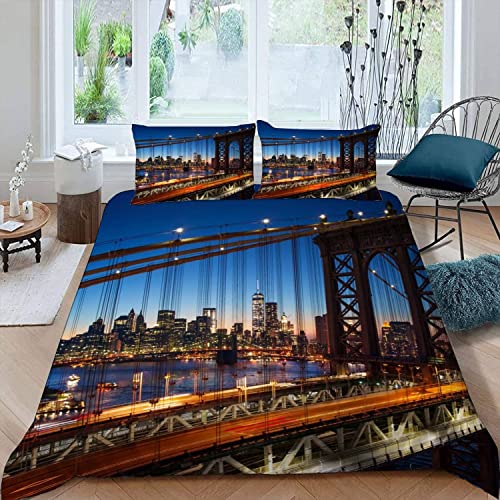 RAOHA 100% Mikrofaser 3D Motiv New York Bettwäsche 155x220 cm 3teilig Schlafkomfort Jugendliche Modern Stadt Landschaft Bettbezug mit Reißverschluss Sommer Weiche Betten Set mit Kissenbezüge 80x80 von RAOHA