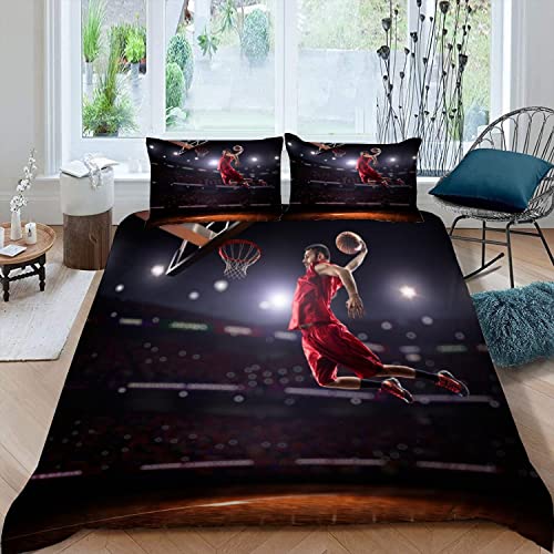 RAOHA 100% Mikrofaser Basketball Motiv Kinderbettwäsche 135x200 cm 2teilig 3D Dunk Basketball Bettwäsche mit Reißverschluss Jungen und Mädchen Weiche Bettbezug mit Kissenbezüge 80x80 cm von RAOHA