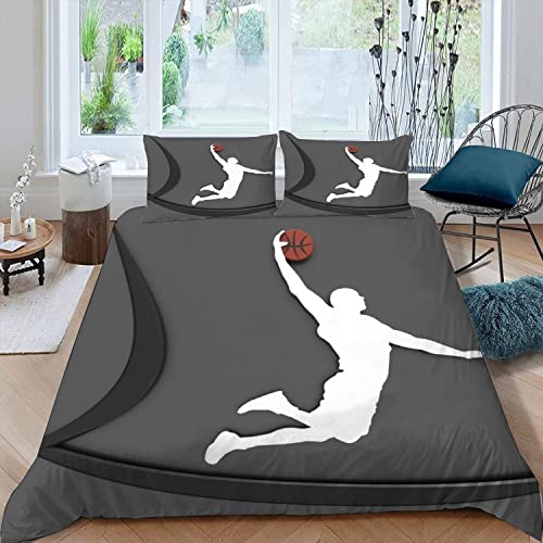 RAOHA 100% Mikrofaser Basketball Motiv Kinderbettwäsche 135x200 cm 2teilig 3D Sport Basketball Bettwäsche mit Reißverschluss Jungen und Mädchen Weiche Bettbezug mit Kissenbezüge 80x80 cm von RAOHA