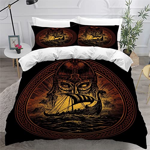 RAOHA 100% Mikrofaser Wikinger Kinderbettwäsche 135x200 cm 2teilig 3D Motiv Odin Piratenschiff Bettwäsche Wikinger mit Reißverschluss Jungen Weiche Viking Bettbezug mit Kissenbezüge 80x80 cm von RAOHA