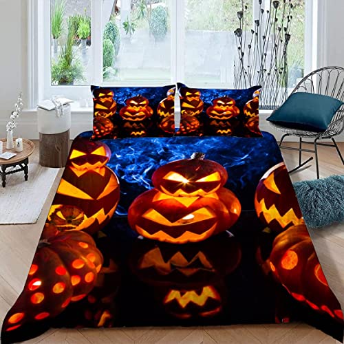 RAOHA 3D Bettwäsche Set 135x200 cm Halloween Kinderbettwäsche 3 teilig Microfaser Bettbezug Kürbis Horror mit Reißverschluss und 2 Kissenbezüge 80X80cm Geschenk für Mädchen Jungen von RAOHA