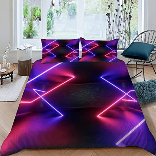 RAOHA 3D Bettwäsche Set 135x200 cm Neon- Kinderbettwäsche 3 teilig Microfaser Bettbezug Tunnel Blau Rot mit Reißverschluss und 2 Kissenbezüge 80X80cm Geschenk für Mädchen Jungen von RAOHA