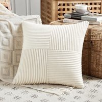 Ultraweiche cremeweiße Cord-Kissenbezüge, 45 x 45 cm, gestreiftes Patchwork-Muster, 2er-Set von RAPANDA