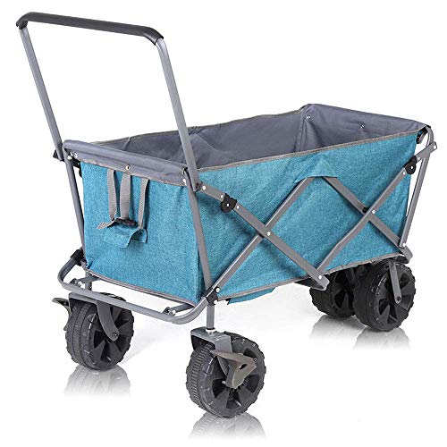 Gartenwagen Faltwagen Faltwagen Klappwagen Lity Trolley Outdoor Wagen Faltbarer Campingwagen mit Futter für Camping Garten Strand All Terrain mit Gummirädern (Hellblau Typ A) von RAPGACBQ