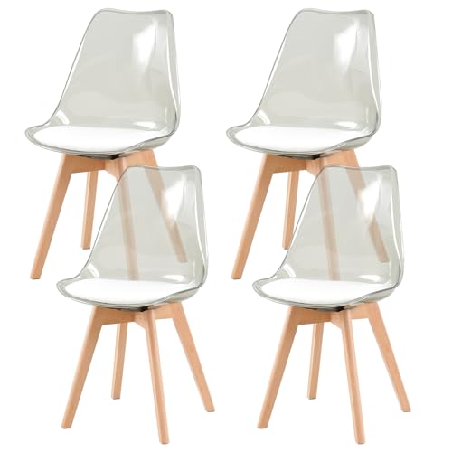 RAPGACBQ 4er Set Esszimmerstühle Moderne Küche Acryl Esszimmerstühle mit PU Leder Kissen und Beinen aus massivem Buchenholz für Wohnzimmer und Schlafzimmer, Grau von RAPGACBQ