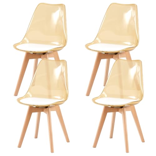 RAPGACBQ 4er Set Esszimmerstühle Moderne Küche Acryl Esszimmerstühle mit PU-Lederkissen und Beinen aus massivem Buchenholz für Wohnzimmer und Schlafzimmer, Bernstein von RAPGACBQ