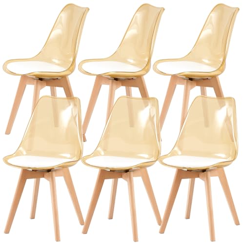 RAPGACBQ 6er Set Esszimmerstühle Moderne Küche Acryl Esszimmerstühle mit PU Leder Kissen und Beinen aus massivem Buchenholz für Wohnzimmer und Schlafzimmer, Bernstein von RAPGACBQ