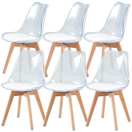 RAPGACBQ 6er Set Esszimmerstühle Moderne Küche Acryl Esszimmerstühle mit PU Leder Kissen und Beinen aus massivem Buchenholz für Wohnzimmer und Schlafzimmer Blau von RAPGACBQ