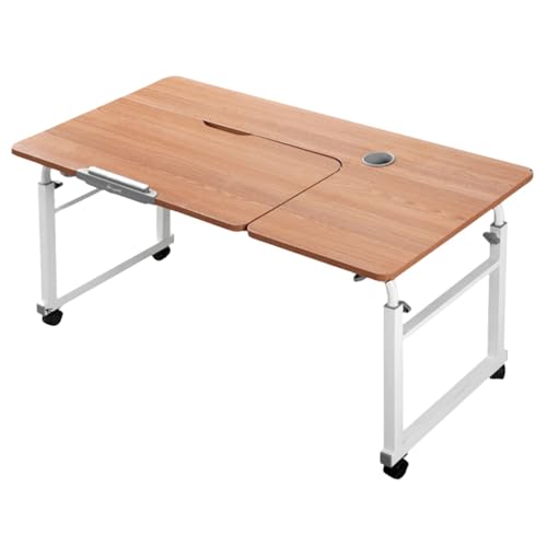 RAPGACBQ Mobiler Laptop-Schreibtisch mit Rollen, perfekt für Heimbüro, höhenverstellbar, kompakter und tragbarer Arbeitszimmertisch (Teakfarbe/links 120 cm) von RAPGACBQ