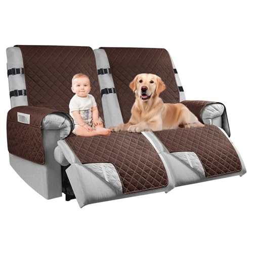 RAPRAP 100% Wasserdicht Sesselschoner 2 Sitzer, rutschfest Sesselschoner für Relaxsessel, Fernsehsessel Sesselschoner mit Taschen für Hunde Kindern, Coffee Color, 2 Sitzer von RAPRAP