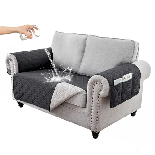RAPRAP 100% Wasserdichter Sofabezug 2 Sitzer, rutschfest Sofa Überzug mit Tasche, Waschbare Couch Überzug für Kinder, Haustiere, Hunde,Schwarz,2 Seater von RAPRAP