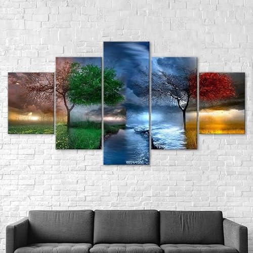 3D Wandaufkleber Kunst Malerei Baum Vier Jahreszeiten Wetter Bunte Natur,xxl bilder leinwanddrucke 5 panels,5 stück leinwand bilder 150x80cm von RAPSANI