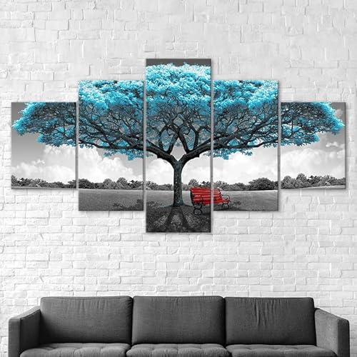 3D Wandaufkleber Kunst Malerei Blauer Baum, rote Bank, Kunstlandschaft,xxl bilder leinwanddrucke 5 panels,5 stück leinwand bilder 150x80cm 3D Wandaufkleber Kunst Malerei Blauer Baum, rote Bank, Kunstlandschaft,xxl bilder leinwanddrucke 5 panels,5 stück leinwand bilder 150x80cm von RAPSANI