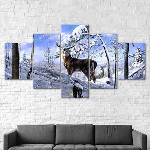 3D Wandaufkleber Kunst Malerei Hirsch Tier Winter Wildlife Landschaft,xxl bilder leinwanddrucke 5 panels,5 stück leinwand bilder 150x80cm 3D Wandaufkleber Kunst Malerei Hirsch Tier Winter Wildlife Landschaft,xxl bilder leinwanddrucke 5 panels,5 stück leinwand bilder 150x80cm von RAPSANI