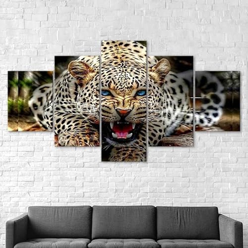 3D Wandaufkleber Kunst Malerei Leopard mit blauen Augen, brüllend, wütendes Tier,xxl bilder leinwanddrucke 5 panels,5 stück leinwand bilder 150x80cm 3D Wandaufkleber Kunst Malerei Leopard mit blauen Augen, brüllend, wütendes Tier,xxl bilder leinwanddrucke 5 panels,5 stück leinwand bilder 150x80cm von RAPSANI