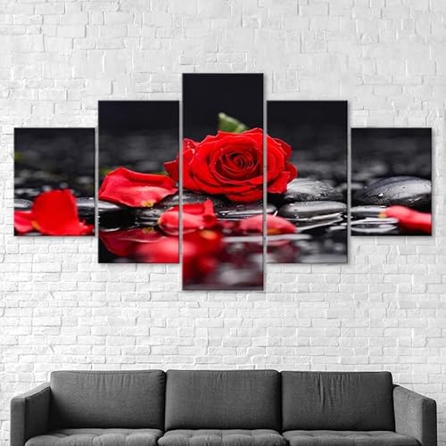 3D Wandaufkleber Kunst Malerei Rote Rose Blume Mit Schwarzen Steinen Wasserspiegelung,xxl bilder leinwanddrucke 5 panels,5 stück leinwand bilder 150x80cm 3D Wandaufkleber Kunst Malerei Rote Rose Blume Mit Schwarzen Steinen Wasserspiegelung,xxl bilder leinwanddrucke 5 panels,5 stück leinwand bilder 150x80cm von RAPSANI