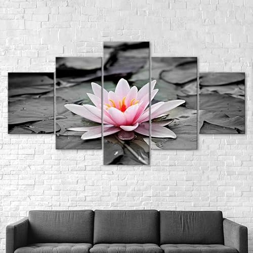 3D Wandaufkleber Kunst Malerei Seerose Blume,xxl bilder leinwanddrucke 5 panels,5 stück leinwand bilder 150x80cm von RAPSANI