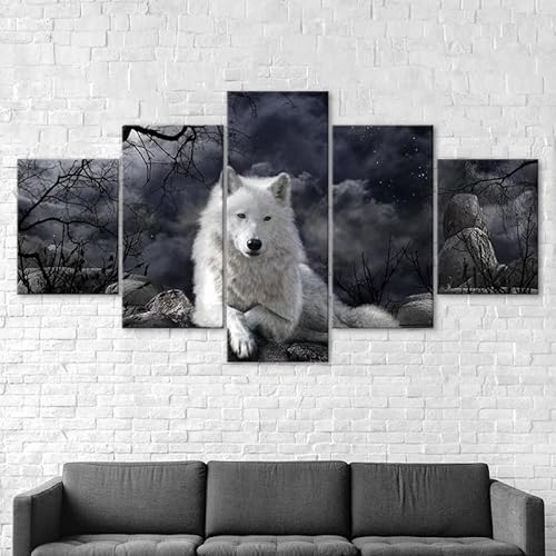 3D Wandaufkleber Kunst Malerei Weißer Wolf, dunkle Nacht,xxl bilder leinwanddrucke 5 panels,5 stück leinwand bilder 150x80cm 3D Wandaufkleber Kunst Malerei Weißer Wolf, dunkle Nacht,xxl bilder leinwanddrucke 5 panels,5 stück leinwand bilder 150x80cm von RAPSANI