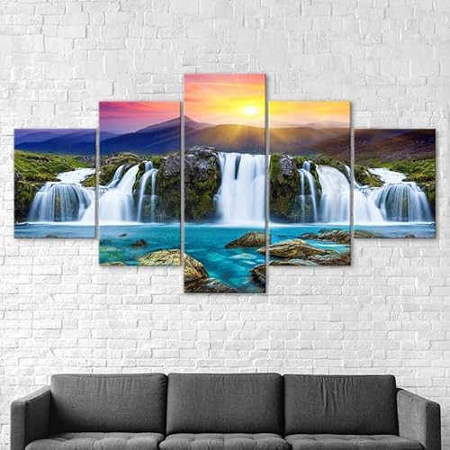 5 teilige bilder Wunderschöner Wasserfall Sonnenuntergang Berge Landschaft Leinwandbilder 5 teilig wandbild,leinwanddrucke 5 stück wandkunst,bilder wohnzimmer modern leinwand Malerei,xxl,200x100cm 5 teilige bilder Wunderschöner Wasserfall Sonnenuntergang Berge Landschaft Leinwandbilder 5 teilig wandbild,leinwanddrucke 5 stück wandkunst,bilder wohnzimmer modern leinwand Malerei,xxl,200x100cm von RAPSANI