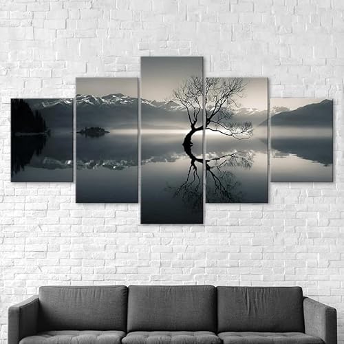 5 teilige leinwandbilder Einsamer Baum Silhouette See Bergblick Kunstdrucke Vlies Leinwandbild,Wandkunst 5 stück Leinwand Bilder,Wohnzimmer Schlafzimmer Wand Dekoration,mit rahmen xxl bilder 200x100cm 5 teilige leinwandbilder Einsamer Baum Silhouette See Bergblick Kunstdrucke Vlies Leinwandbild,Wandkunst 5 stück Leinwand Bilder,Wohnzimmer Schlafzimmer Wand Dekoration,mit rahmen xxl bilder 200x100cm von RAPSANI