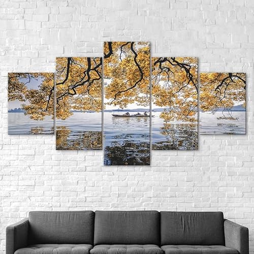 5 teilige leinwandbilder Gelbe Blätter Baum See Boot Blick Kunstdrucke Vlies Leinwandbild,Wandkunst 5 stück Leinwand Bilder,Wohnzimmer Schlafzimmer Wand Dekoration,mit rahmen xxl bilder 200x100cm 5 teilige leinwandbilder Gelbe Blätter Baum See Boot Blick Kunstdrucke Vlies Leinwandbild,Wandkunst 5 stück Leinwand Bilder,Wohnzimmer Schlafzimmer Wand Dekoration,mit rahmen xxl bilder 200x100cm von RAPSANI