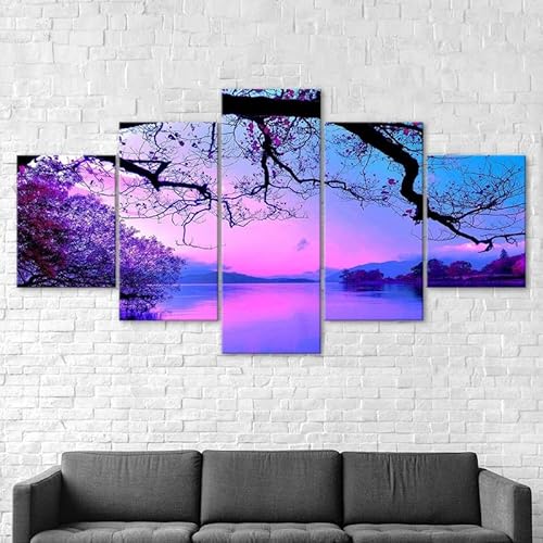 5 teilige leinwandbilder Lila Bäume See Sonnenuntergang Natur Landschaft Kunstdrucke Vlies Leinwandbild,Wandkunst,Wohnzimmer Schlafzimmer Wand Dekoration,mit rahmen xxl bilder 200x100cm 5 teilige leinwandbilder Lila Bäume See Sonnenuntergang Natur Landschaft Kunstdrucke Vlies Leinwandbild,Wandkunst,Wohnzimmer Schlafzimmer Wand Dekoration,mit rahmen xxl bilder 200x100cm von RAPSANI