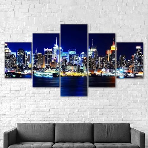 5 teilige leinwandbilder New York City Skyline Hudson River Nachtansicht Kunstdrucke Vlies Leinwandbild,Wandkunst,Wohnzimmer Schlafzimmer Wand Dekoration,mit rahmen xxl bilder 200x100cm 5 teilige leinwandbilder New York City Skyline Hudson River Nachtansicht Kunstdrucke Vlies Leinwandbild,Wandkunst,Wohnzimmer Schlafzimmer Wand Dekoration,mit rahmen xxl bilder 200x100cm von RAPSANI