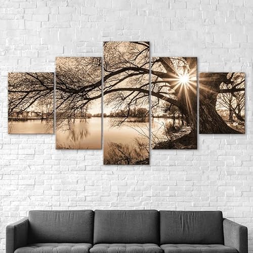 5 teilige leinwandbilder Vintage Baum Sonnenstrahlen See Landschaft Kunstdrucke Vlies Leinwandbild,Wandkunst,Wohnzimmer Schlafzimmer Wand Dekoration,mit rahmen xxl bilder 200x100cm 5 teilige leinwandbilder Vintage Baum Sonnenstrahlen See Landschaft Kunstdrucke Vlies Leinwandbild,Wandkunst,Wohnzimmer Schlafzimmer Wand Dekoration,mit rahmen xxl bilder 200x100cm von RAPSANI