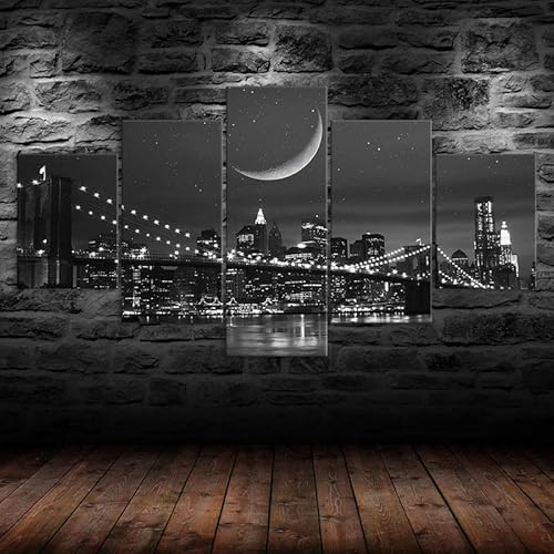 5 teiliges bild Brooklyn Bridge Sternenhimmel Mond Schwarz Weiß Bild leinwandbilder leinwanddrucke,bild leinwand xxl 5 teilig,wandbilder schlafzimmer Dekoration,bilder,poster,kunstdrucke 125x60cm 5 teiliges bild Brooklyn Bridge Sternenhimmel Mond Schwarz Weiß Bild leinwandbilder leinwanddrucke,bild leinwand xxl 5 teilig,wandbilder schlafzimmer Dekoration,bilder,poster,kunstdrucke 125x60cm von RAPSANI