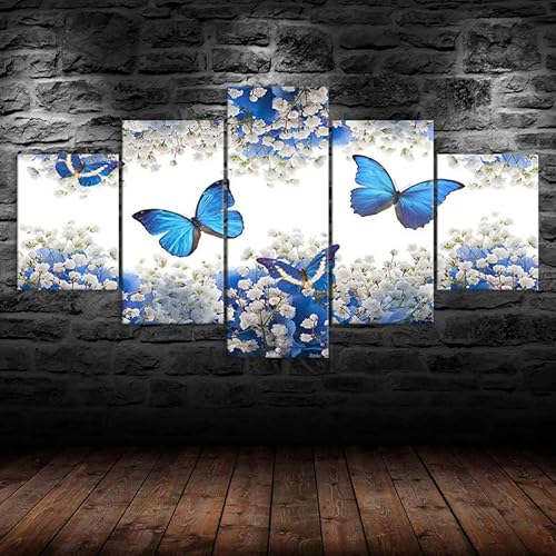 5 teiliges wandbild Blauer Schmetterling Weiße Blume Landschaft 5 stück leinwand wandkunst,leinwand wanddeko wohnzimmer,leinwanddruck 5 teilig bilder wohnzimmer modern groß,mit rahmen,xxl 150x80cm 5 teiliges wandbild Blauer Schmetterling Weiße Blume Landschaft 5 stück leinwand wandkunst,leinwand wanddeko wohnzimmer,leinwanddruck 5 teilig bilder wohnzimmer modern groß,mit rahmen,xxl 150x80cm von RAPSANI