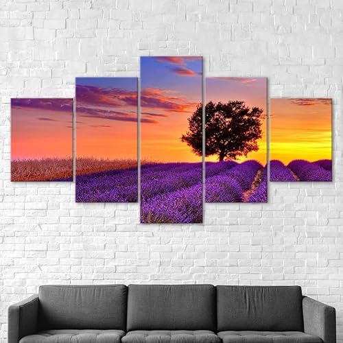 5 teiliges wandbild Einsamer Baum Mit Lavendel Blumen Feld Bei Sonnenuntergang wandkunst,leinwand wanddeko wohnzimmer,leinwanddruck 5 teilig bilder wohnzimmer modern groß mit rahmen,xxl 100x55cm 5 teiliges wandbild Einsamer Baum Mit Lavendel Blumen Feld Bei Sonnenuntergang wandkunst,leinwand wanddeko wohnzimmer,leinwanddruck 5 teilig bilder wohnzimmer modern groß mit rahmen,xxl 100x55cm von RAPSANI