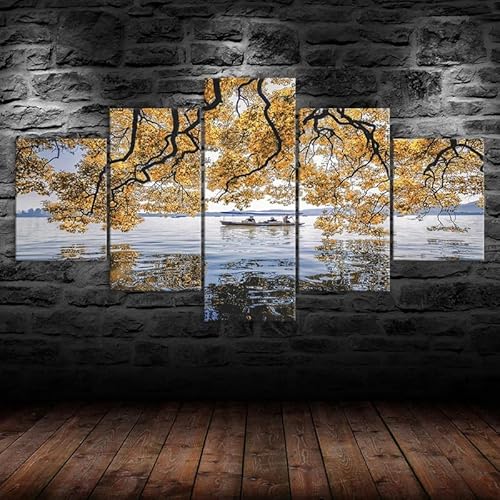 5 teiliges wandbild Gelbe Blätter Baum See Boot Blick 5 stück leinwand wandkunst,5 teilig leinwand wanddeko wohnzimmer,leinwanddruck 5 teilig bilder wohnzimmer modern groß,mit rahmen,xxl 150x80cm 5 teiliges wandbild Gelbe Blätter Baum See Boot Blick 5 stück leinwand wandkunst,5 teilig leinwand wanddeko wohnzimmer,leinwanddruck 5 teilig bilder wohnzimmer modern groß,mit rahmen,xxl 150x80cm von RAPSANI
