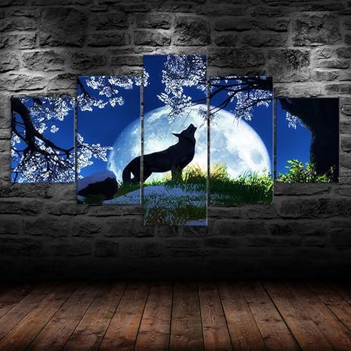 5 teiliges wandbild Heulender Wolf bei Vollmondnacht 5 stück leinwand wandkunst,5 teilig leinwand wanddeko wohnzimmer,leinwanddruck 5 teilig bilder wohnzimmer modern groß,mit rahmen,xxl 150x80cm 5 teiliges wandbild Heulender Wolf bei Vollmondnacht 5 stück leinwand wandkunst,5 teilig leinwand wanddeko wohnzimmer,leinwanddruck 5 teilig bilder wohnzimmer modern groß,mit rahmen,xxl 150x80cm von RAPSANI