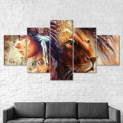 5 teiliges wandbild Indianer- und Löwenkunstmalerei 5 stück leinwand wandkunst,5 teilig leinwand wanddeko wohnzimmer,leinwanddruck 5 teilig bilder wohnzimmer modern groß mit rahmen,xxl 100x55cm 5 teiliges wandbild Indianer- und Löwenkunstmalerei 5 stück leinwand wandkunst,5 teilig leinwand wanddeko wohnzimmer,leinwanddruck 5 teilig bilder wohnzimmer modern groß mit rahmen,xxl 100x55cm von RAPSANI