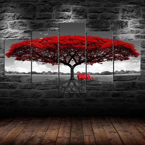 5 teiliges wandbild Rote Blätter Baum auf Feld 5 stück leinwand wandkunst,5 teilig leinwand wanddeko wohnzimmer,leinwanddruck 5 teilig bilder wohnzimmer modern groß,mit rahmen,xxl 150x80cm 5 teiliges wandbild Rote Blätter Baum auf Feld 5 stück leinwand wandkunst,5 teilig leinwand wanddeko wohnzimmer,leinwanddruck 5 teilig bilder wohnzimmer modern groß,mit rahmen,xxl 150x80cm von RAPSANI
