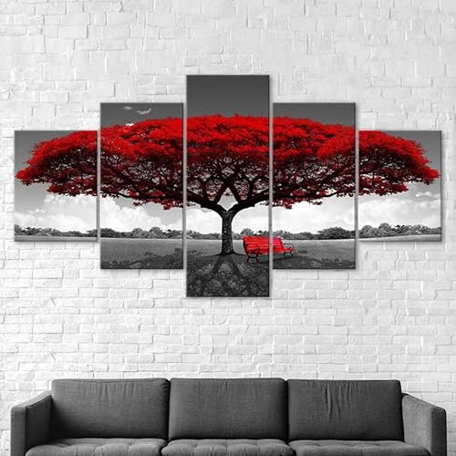 5 teiliges wandbild Rote Blätter Baum auf Feld 5 stück leinwand wandkunst,5 teilig leinwand wanddeko wohnzimmer,leinwanddruck 5 teilig bilder wohnzimmer modern groß mit rahmen,xxl 100x55cm 5 teiliges wandbild Rote Blätter Baum auf Feld 5 stück leinwand wandkunst,5 teilig leinwand wanddeko wohnzimmer,leinwanddruck 5 teilig bilder wohnzimmer modern groß mit rahmen,xxl 100x55cm von RAPSANI