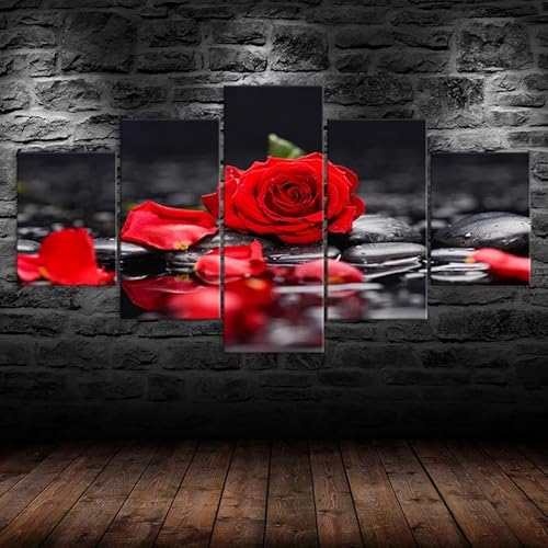 5 teiliges wandbild Rote Rose Blume Mit Schwarzen Steinen Wasserspiegelung leinwand wandkunst,leinwand wanddeko wohnzimmer,leinwanddruck 5 teilig bilder wohnzimmer modern groß,mit rahmen,xxl 150x80cm 5 teiliges wandbild Rote Rose Blume Mit Schwarzen Steinen Wasserspiegelung leinwand wandkunst,leinwand wanddeko wohnzimmer,leinwanddruck 5 teilig bilder wohnzimmer modern groß,mit rahmen,xxl 150x80cm von RAPSANI