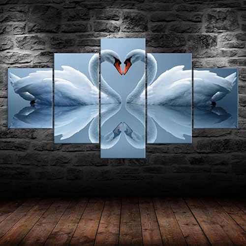 5 teiliges wandbild Schwan Paar Liebe Szene Vogel Tier 5 stück leinwand wandkunst,5 teilig leinwand wanddeko wohnzimmer,leinwanddruck 5 teilig bilder wohnzimmer modern groß,mit rahmen,xxl 150x80cm 5 teiliges wandbild Schwan Paar Liebe Szene Vogel Tier 5 stück leinwand wandkunst,5 teilig leinwand wanddeko wohnzimmer,leinwanddruck 5 teilig bilder wohnzimmer modern groß,mit rahmen,xxl 150x80cm von RAPSANI