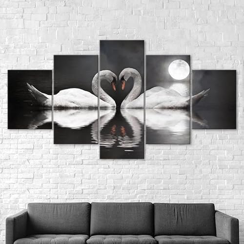 5 teiliges wandbild Schwanenpaar liebt Vollmondlandschaft 5 stück leinwand wandkunst,5 teilig leinwand wanddeko wohnzimmer,leinwanddruck 5 teilig bilder wohnzimmer modern groß mit rahmen,xxl 100x55cm 5 teiliges wandbild Schwanenpaar liebt Vollmondlandschaft 5 stück leinwand wandkunst,5 teilig leinwand wanddeko wohnzimmer,leinwanddruck 5 teilig bilder wohnzimmer modern groß mit rahmen,xxl 100x55cm von RAPSANI