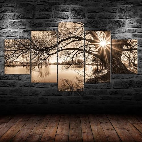 5 teiliges wandbild Vintage Baum Sonnenstrahlen See Landschaft 5 stück leinwand wandkunst,leinwand wanddeko wohnzimmer,leinwanddruck 5 teilig bilder wohnzimmer modern groß,mit rahmen,xxl 150x80cm 5 teiliges wandbild Vintage Baum Sonnenstrahlen See Landschaft 5 stück leinwand wandkunst,leinwand wanddeko wohnzimmer,leinwanddruck 5 teilig bilder wohnzimmer modern groß,mit rahmen,xxl 150x80cm von RAPSANI