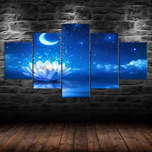 5 teiliges wandbild Weißer Lotus Seerose Blume Mondlicht Nachtlandschaft leinwand wandkunst,leinwand wanddeko wohnzimmer,leinwanddruck 5 teilig bilder wohnzimmer modern groß,mit rahmen,xxl 150x80cm 5 teiliges wandbild Weißer Lotus Seerose Blume Mondlicht Nachtlandschaft leinwand wandkunst,leinwand wanddeko wohnzimmer,leinwanddruck 5 teilig bilder wohnzimmer modern groß,mit rahmen,xxl 150x80cm von RAPSANI
